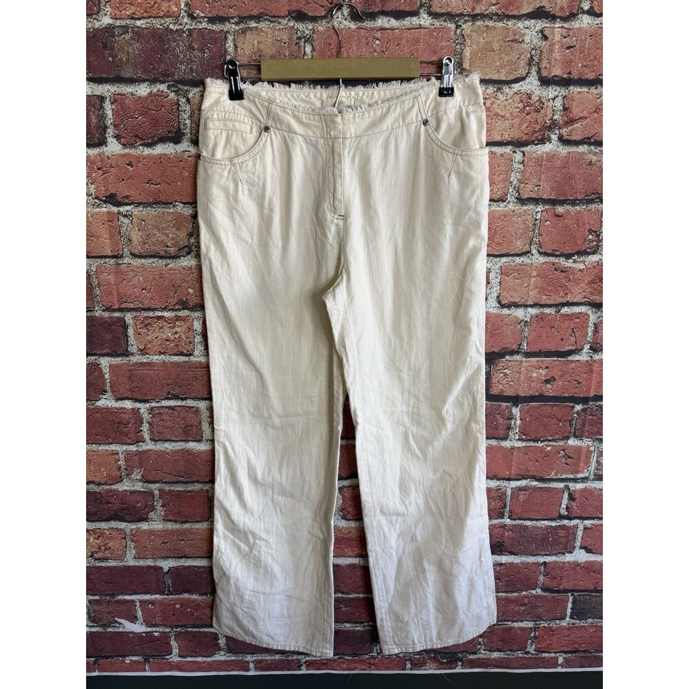 J. Jill Women’s White Straight Leg Pants Size 10 Ruffled Waist